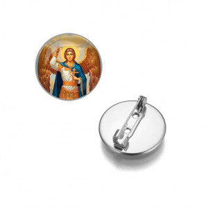 C1117023 Круглый значок, цвет серебро, Архангел Михаил