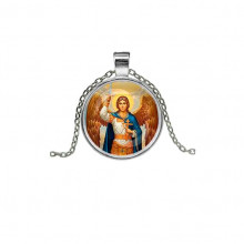 C1117026 Кулон, цвет серебро, с цепочкой, Архангел Михаил