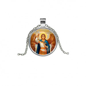C1117026 Кулон, цвет серебро, с цепочкой, Архангел Михаил