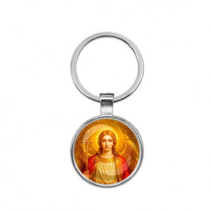 C1118021 Круглый брелок, цвет серебро, Архангел Михаил