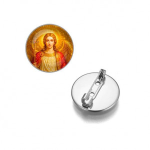 C1118023 Круглый значок, цвет серебро, Архангел Михаил