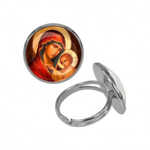 C1119015 Кольцо металлическое, цвет серебро, Богородица с Иисусом