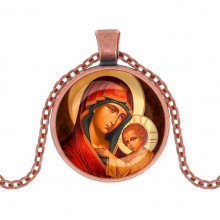 C1119030 Кулон, цвет медь, с цепочкой, Богородица с Иисусом