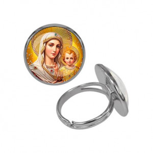C1120015 Кольцо металлическое, цвет серебро, Богородица с Иисусом