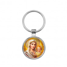 C1120021 Круглый брелок, цвет серебро, Богородица с Иисусом