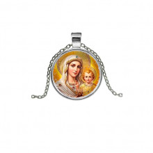 C1120026 Кулон, цвет серебро, с цепочкой, Богородица с Иисусом
