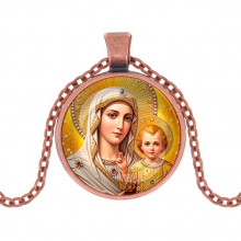 C1120030 Кулон, цвет медь, с цепочкой, Богородица с Иисусом