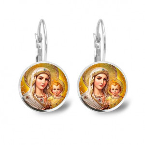 C1120038 Серьги металлические, Богородица с Иисусом