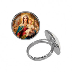 C1122015 Кольцо металлическое, цвет серебро, Богородица с Иисусом