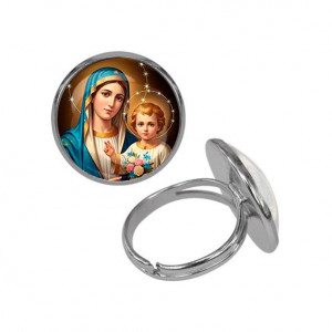 C1124015 Кольцо металлическое, цвет серебро, Богородица с Иисусом