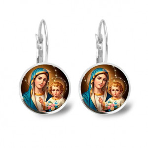 C1124038 Серьги металлические, Богородица с Иисусом