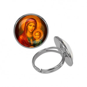 C1125015 Кольцо металлическое, цвет серебро, Матерь божья с Иисусом