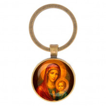 C1125017 Круглый брелок, цвет бронза, Матерь божья с Иисусом