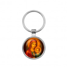 C1125021 Круглый брелок, цвет серебро, Матерь божья с Иисусом