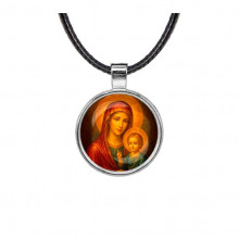 C1125027 Кулон, цвет серебро, со шнурком, Матерь божья с Иисусом