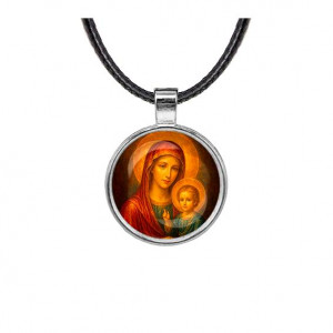 C1125027 Кулон, цвет серебро, со шнурком, Матерь божья с Иисусом