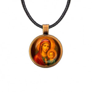 C1125029 Кулон, цвет бронза, со шнурком, Матерь божья с Иисусом