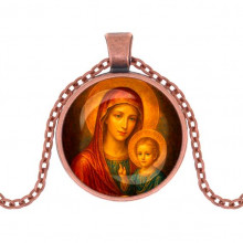 C1125030 Кулон, цвет медь, с цепочкой, Матерь божья с Иисусом