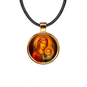 C1125033 Кулон, цвет золото, со шнурком, Матерь божья с Иисусом