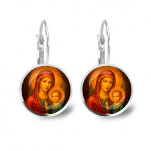 C1125038 Серьги металлические, Матерь божья с Иисусом