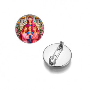 C1127023 Круглый значок, цвет серебро, Вера, Надежда, Любовь, Софья