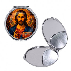C1128016 Круглое складное зеркало, цвет серебро, Иисус Христос