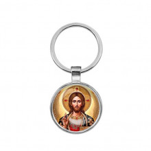 C1129021 Круглый брелок, цвет серебро, Иисус Христос