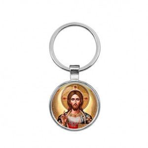 C1129021 Круглый брелок, цвет серебро, Иисус Христос