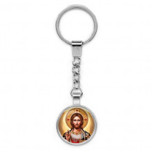 C1129022 Круглый брелок, цвет серебро, с цепочкой, Иисус Христос