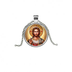 C1129026 Кулон, цвет серебро, с цепочкой, Иисус Христос