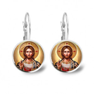 C1129038 Серьги металлические, Иисус Христос