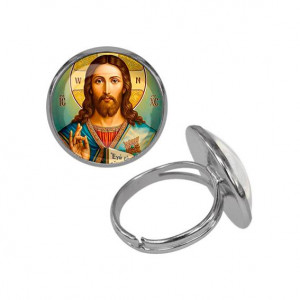C1130015 Кольцо металлическое, цвет серебро, Иисус Христос