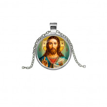 C1130026 Кулон, цвет серебро, с цепочкой, Иисус Христос