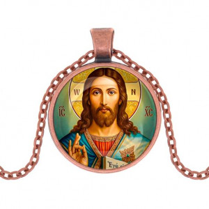 C1130030 Кулон, цвет медь, с цепочкой, Иисус Христос