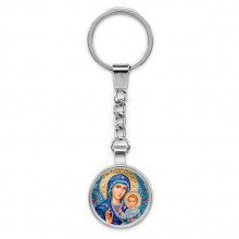 C1133022 Круглый брелок, цвет серебро, с цепочкой, Матерь Божия