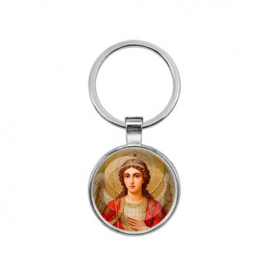 C1136021 Круглый брелок, цвет серебро, Архангел Михаил