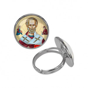 C1139015 Кольцо металлическое, цвет серебро, Николай Чудотворец