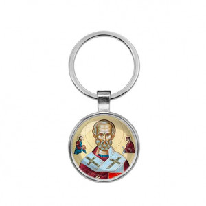 C1139021 Круглый брелок, цвет серебро, Николай Чудотворец