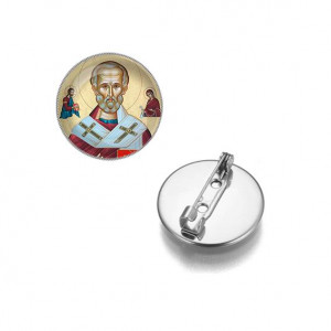 C1139023 Круглый значок, цвет серебро, Николай Чудотворец