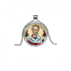 C1139026 Кулон, цвет серебро, с цепочкой, Николай Чудотворец