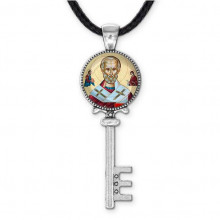 C1139043 Кулон ключ, цвет серебро, со шнурком, Николай Чудотворец