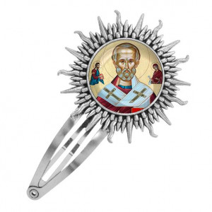 C1139045 Заколка металлическая, цвет серебро, Николай Чудотворец