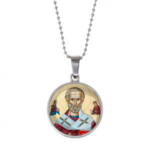 C1139053 Кулон, цвет серебро, с цепочкой, Николай Чудотворец