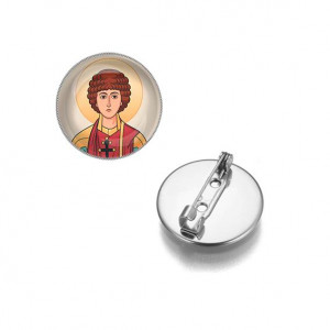 C1142023 Круглый значок, цвет серебро, Пантелеймон Целитель
