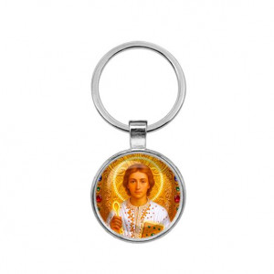 C1143021 Круглый брелок, цвет серебро, Пантелеймон Целитель