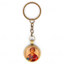 C1144018 Круглый брелок, цвет бронза, с цепочкой, Пантелеймон Целитель