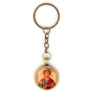 C1144018 Круглый брелок, цвет бронза, с цепочкой, Пантелеймон Целитель