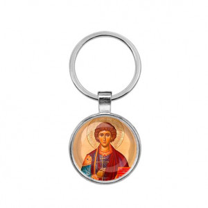 C1144021 Круглый брелок, цвет серебро, Пантелеймон Целитель