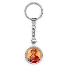 C1144022 Круглый брелок, цвет серебро, с цепочкой, Пантелеймон Целитель