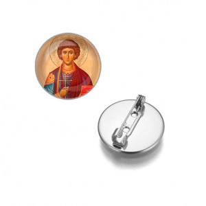 C1144023 Круглый значок, цвет серебро, Пантелеймон Целитель